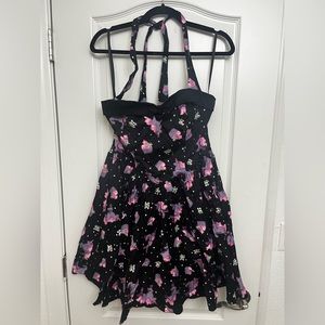 Hell Bunny Alaska Unicorns & Cupcakes Black Halter Mini Dress - Large